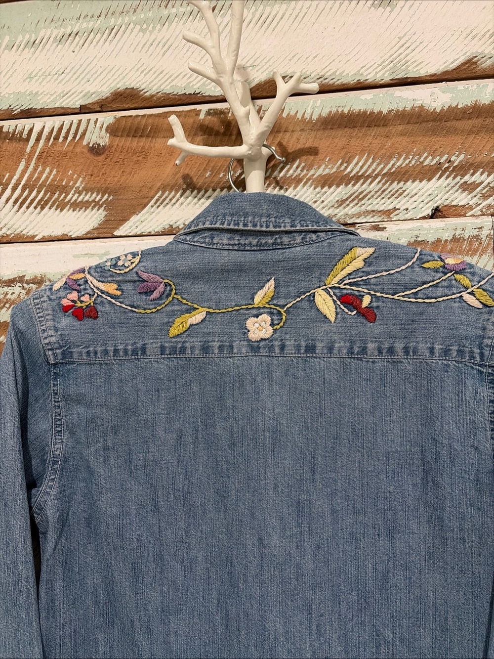 Vintage RALPH LAUREN JEANS Co Floral Embroidered Denim Western Shirt Sz Small - Picture 4 of 6